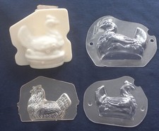 LOT DE 4 MOULES A  CHOCOLAT BOUGIE SAVON POULES POLYCARBONATE decoration vintage