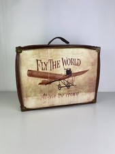 Magnifique Valise style rétro en cuir Synthétique motif avion, art déco vintage 