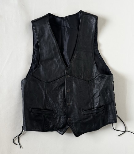 Gilet cuir noir - gilet,