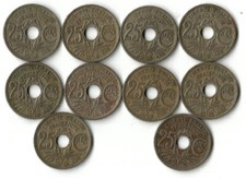 10 Pièces de 25 centimes Lindauer trouées de 1918.
