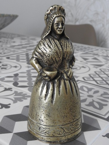 Old bronze table bell woman - bronze,