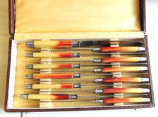 COFFRET 12  COUTEAUX MANCHE  Corne et Lame  BONT ETAT  virole Argenté