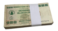 X 100 PCS Bundle Zimbabwe 100000000 Dollars 2008, P-58, Used   Liasse taco fajo