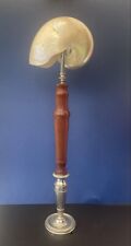 Objet De Curiosités : Nautile Nacre Sur Ancien Pied De Lampe En Argent Et Bois 