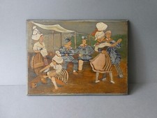 tableau, gravure sur bois, scène animée, fête, danse, Normandie, milieu XXème