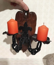 applique murale chandelier bougeoir en bois métal vintage
