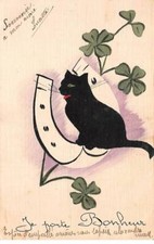 Animaux - n°86691 - Chats - Je Porte Bonheur - Chat noir assis sur un Fer à