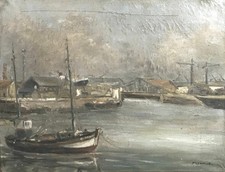 Tableau HST - Par MONNET - Entrée Port du HAVRE - XXème - IMPRESSIONIST PAINTING