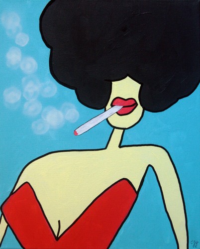 Red smoking girl carye signed - smoking,