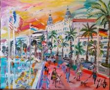 Tableau d'Yvon Grac, "Cannes, le Palace Carlton et la Croisette".