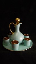 Beau service à liqueur en porcelaine de Paris couleur turquoise et or
