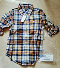 BOYS BABY GAP BUTTON DOWN CONVERTIBLE SLEEVES PLAID SHIRT SIZE 5 YEARS NWT 