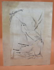 Dessin original japonais estampillé XXème - Oiseaux