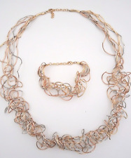 COLLIER Multi Rang 90 cm + Bracelet Multi Rang DORE Or Blanc et Or Rose Taille