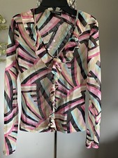 NWT $39 New York & Company XSmall Women Blouse Long Sleeve Mesh Top,Pink Pattern