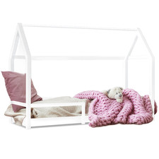 Lit cabane enfant 90 x 190 cm NESSI blanc avec sommier et barrières