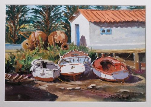 Aquarelle paysage port - , de
