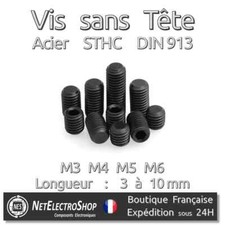 Vis Sans Tête 6 Pans Creux Bout Plat, STHC, Acier, DIN 913, M3 M4 M5 M6, 3-10mm