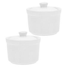  2 Pcs Bol A Soupe Avec Couvercle Soupière Ronde En Céramique Blanche Casserole