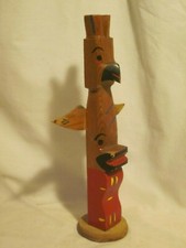 vintage Native Indian totem pole wooden carved painted unique wood decor 10.25"