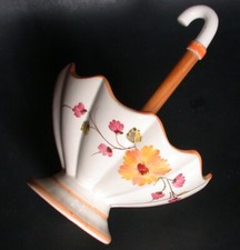 Céramique POT COUPE CORBEILLE en forme de PARAPLUIE, décor floral hauteur 28 cm