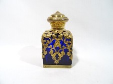 ANCIEN FLACON A PARFUM VERRE SOUFFLE BLEU LAITON NAPOLEON III OLD PERFUME BOTTLE