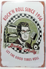 PLAQUE METAL Tôlée VINTAGE 20X30  BUDDY HOLLY  1956 ROCK'N'ROLL NV1