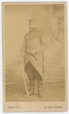CDV militaire. Mobile avec sabre et pistolet. Guerre 1870-71. Militaria Dédicace