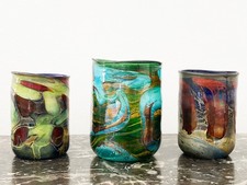 TROIS VERRES de VENISE MURANO bleu cobalt  irisations Verrerie d’art