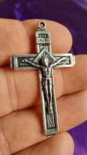 Pendentif Croix de Jésus Fatima au dos Argent tibétain 5 cm 4 grammes Lot 917