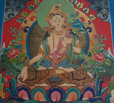 Chef-D'œuvre Tibet. Peinture Thangka Tara Blanche Du Népal 70x53 Cm, Or 24K
