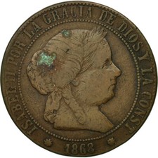 [#651238] Monnaie, Espagne, Isabel II, 5 Centimos, 1868, Madrid, TB, Cuivre, KM: