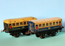 JOUET ANCIEN 2 VOITURES PULLMAN - TRAIN HORNBY MECANO - 13cm - FRANCE VERS 1950