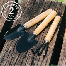 Set Ensemble de 3 Outils de Jardinage à Main Mini Pelle Fourche Noir Acier Inox