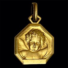 Ancienne médaille Art Déco Ange Gardien Signé GRÜN Angelot Putti