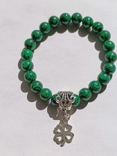Bracelet Malachite Charme Trèfle Taille 17cm 19cm 21 cm