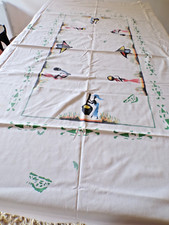 Nappe coton blanc avec motifs peints  africains  ( ref 18 )