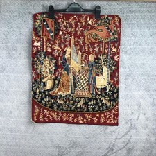 Vintage Tapisserie La Dame à la Licorne L’Ouïe Scène Médiévale France 62x50 cm