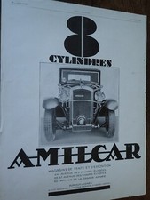 AMILCAR voiture 8 cylindres  + JIF WATERMAN publicité papier ILLUSTRATION 1929