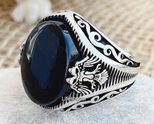 Onyx Noir Argent Aigle Bague