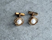 Boutons de manchette anciens en or rose massif 14 carats et perle
