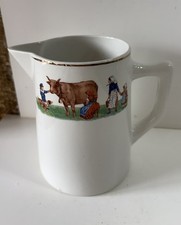Ancien Pichet Orchies Porcelaine Décor Vache Fermière Enfants Collection Cuisine