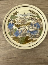 HENRY SIMON ASSIETTE PEINTE Joueur De vielle, CENTRE France Grand Format 26 Cm