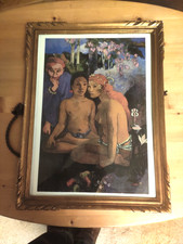 ancien tableau huile sur papier signé daté contes barbares encadrement soigné d'