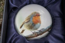 PNAT09 SULFURE PRESSE PAPIER ROUGE GORGE    OISEAU  PAPERWEIGHT BOITE ECRIN
