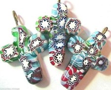 LOVELY 1950s MURANO MOSAIC GLASS CROSS CHARMS~LOT OF 3 ~HANDCRAFTED IN ITALY~NEW