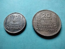 Lot de 2 monnaies Turin argent  ----  10 Francs 1939 - 20 Francs 1937  ----  TTB