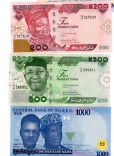 LOT SET SERIE 3 BILLETS NIGERIA 200 500 1000 Naira 2024 NEW NOUVEAU UNC NEUF