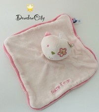 5394?Doudou Plat Mouchoir Chat Doumou SOS SUCRE D'ORGE Rose Clair Fleur Vert
