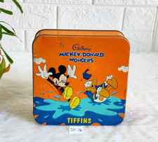 Vintage Mickey-Donald Graphiques Cadbury Tiffins Publicité Biscuits Boite TIN310